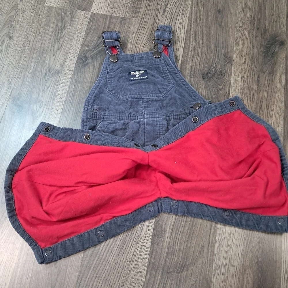 OshKosh B'Gosh Corduroy Conductor Overall Blue Grey Red Lining Size 6 Month